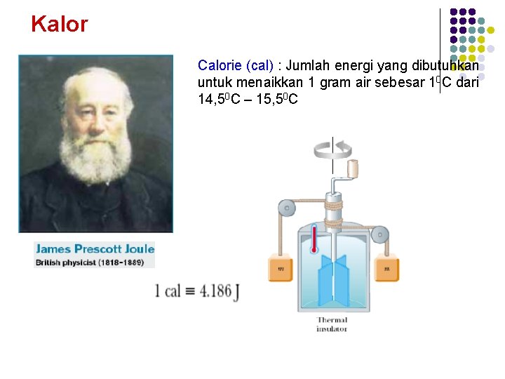 Kalor Calorie (cal) : Jumlah energi yang dibutuhkan untuk menaikkan 1 gram air sebesar