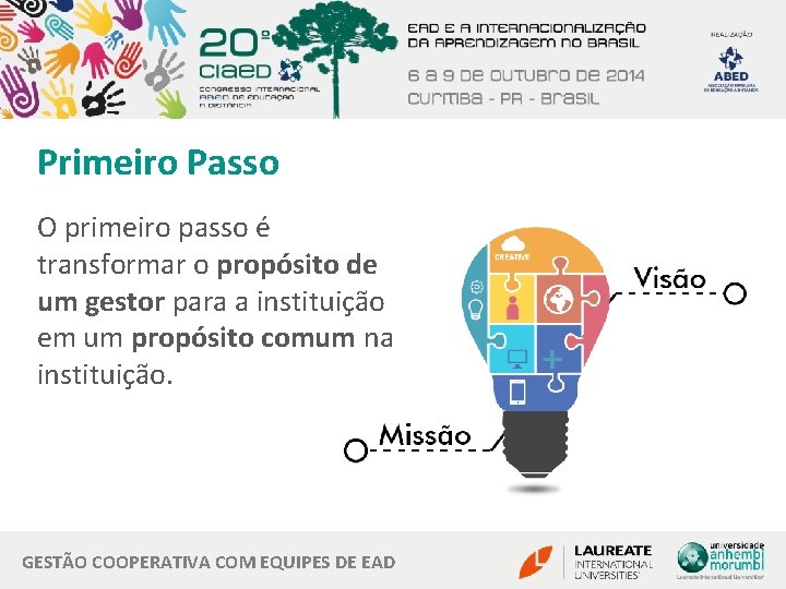 Primeiro Passo O primeiro passo é transformar o propósito de um gestor para a