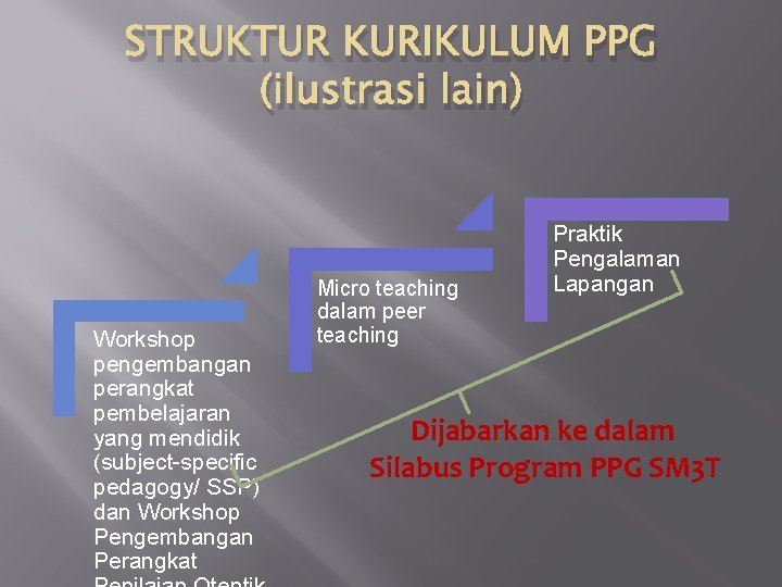 STRUKTUR KURIKULUM PPG (ilustrasi lain) Workshop pengembangan perangkat pembelajaran yang mendidik (subject-specific pedagogy/ SSP)