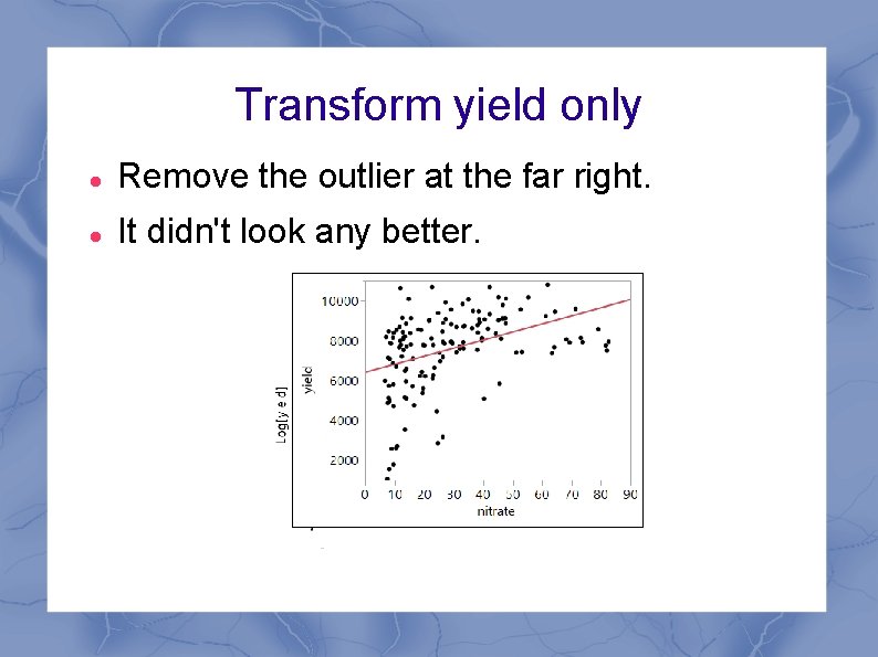 Transform yield only Remove the outlier at the far right. It didn't look any