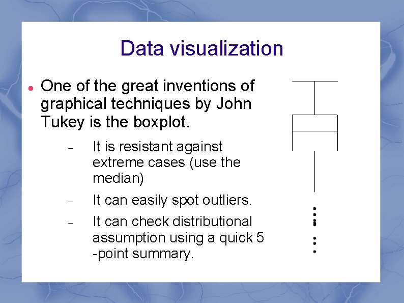 Data visualization One of the great inventions of graphical techniques by John Tukey is