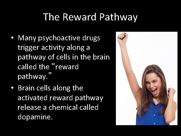 The Reward Pathway • Many psychoactive drugs trigger activity along a pathway of cells