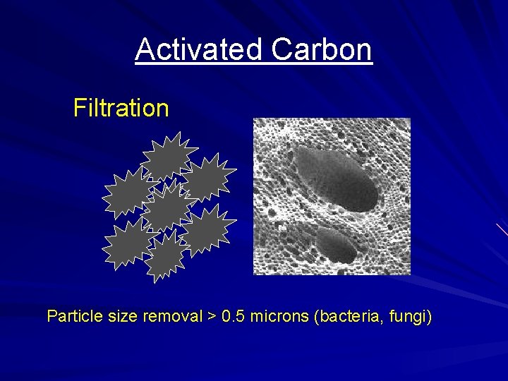 Activated Carbon Filtration Particle size removal > 0. 5 microns (bacteria, fungi) 