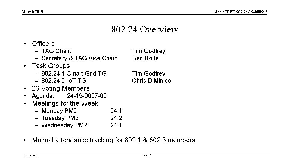 March 2019 doc. : IEEE 802. 24 -19 -0008 r 2 802. 24 Overview