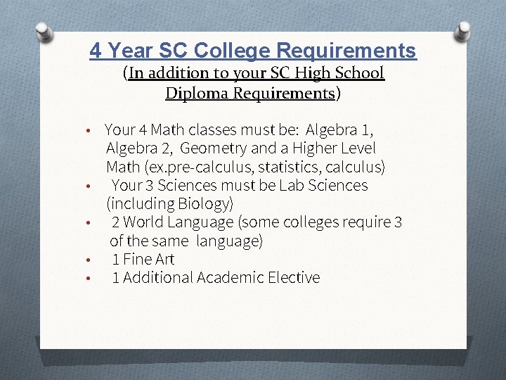 4 Year SC College Requirements (In addition to your SC High School Diploma Requirements)