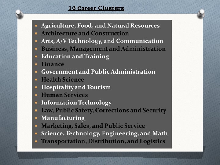 16 Career Clusters 