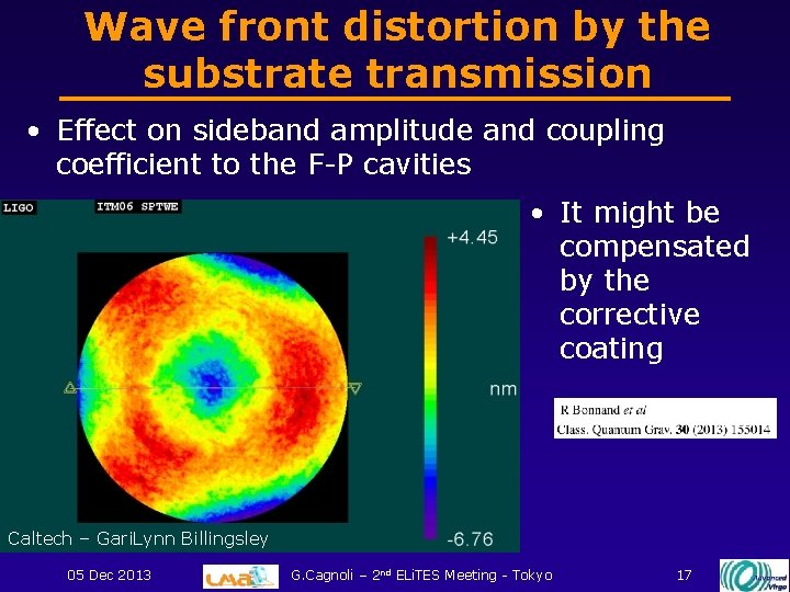 Wave front distortion by the substrate transmission • Effect on sideband amplitude and coupling