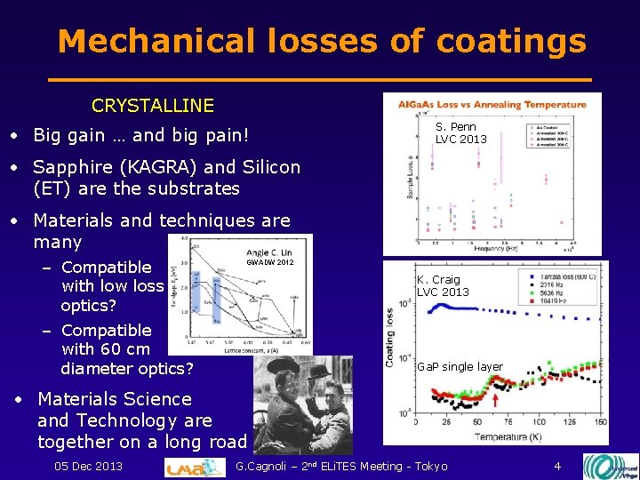 Mechanical losses of coatings CRYSTALLINE • Big gain … and big pain! S. Penn