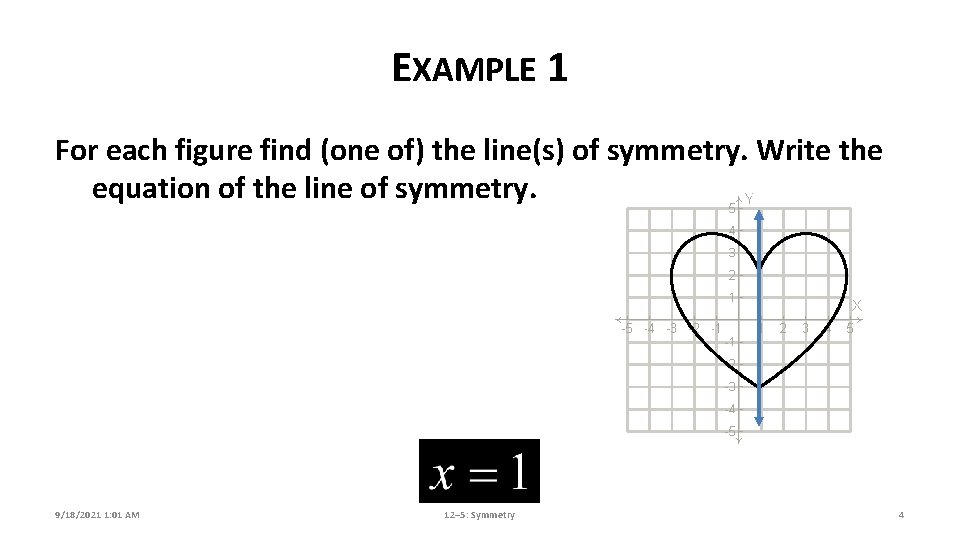 EXAMPLE 1 For each figure find (one of) the line(s) of symmetry. Write the