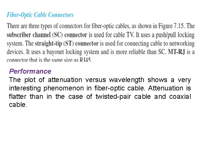 Performance The plot of attenuation versus wavelength shows a very interesting phenomenon in fiber-optic