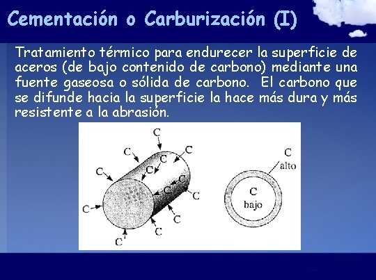 Cementación o Carburización (I) Tratamiento térmico para endurecer la superficie de aceros (de bajo