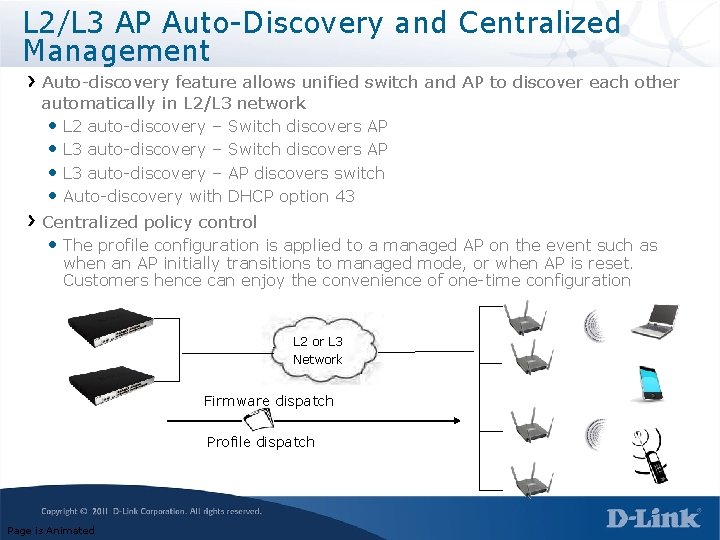 L 2/L 3 AP Auto-Discovery and Centralized Management Auto-discovery feature allows unified switch and