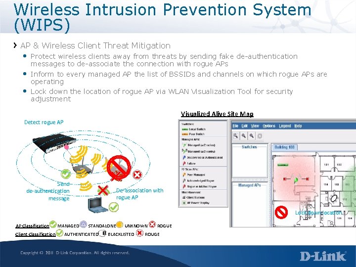 Wireless Intrusion Prevention System (WIPS) AP & Wireless Client Threat Mitigation • Protect wireless