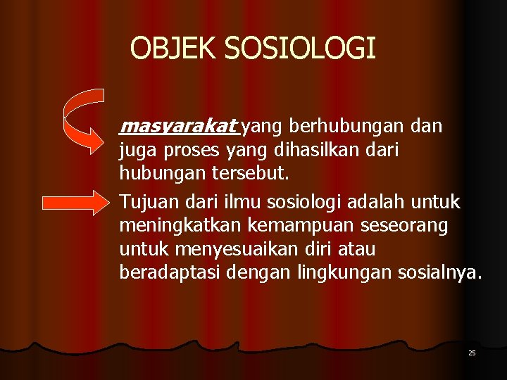 OBJEK SOSIOLOGI masyarakat yang berhubungan dan juga proses yang dihasilkan dari hubungan tersebut. Tujuan