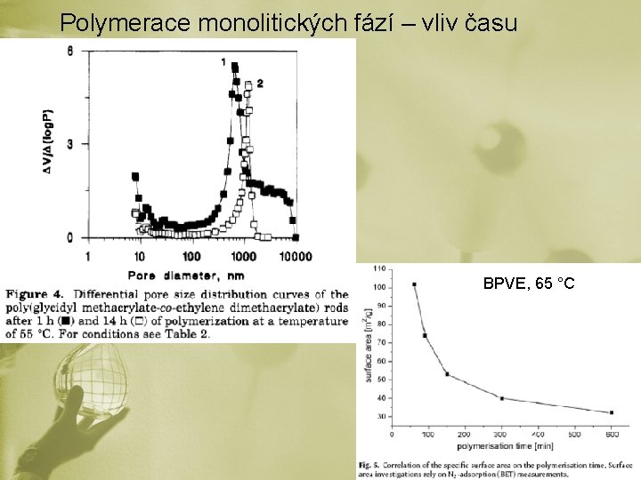 Polymerace monolitických fází – vliv času BPVE, 65 °C 