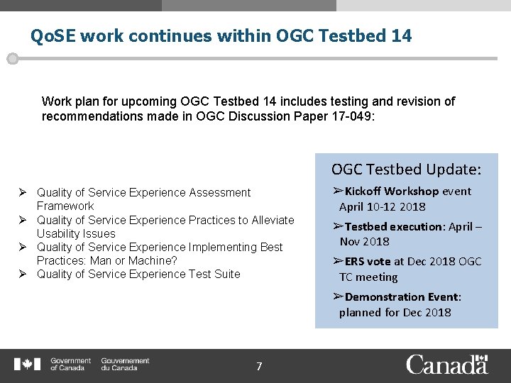 Qo. SE work continues within OGC Testbed 14 Work plan for upcoming OGC Testbed