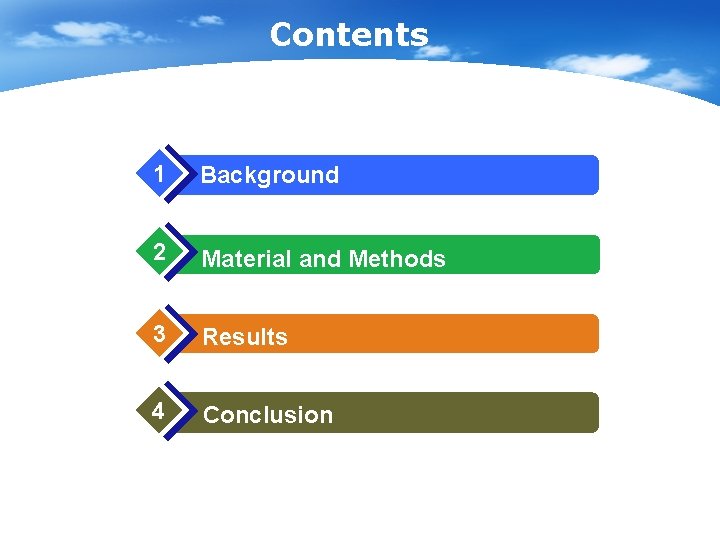 Contents 1 Background 2 Material and Methods 3 Results 4 Conclusion 