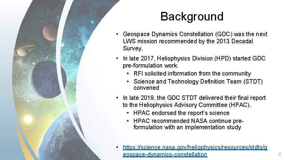Geospace Science Geospace Dynamics Constellation Science Status and Update Dr