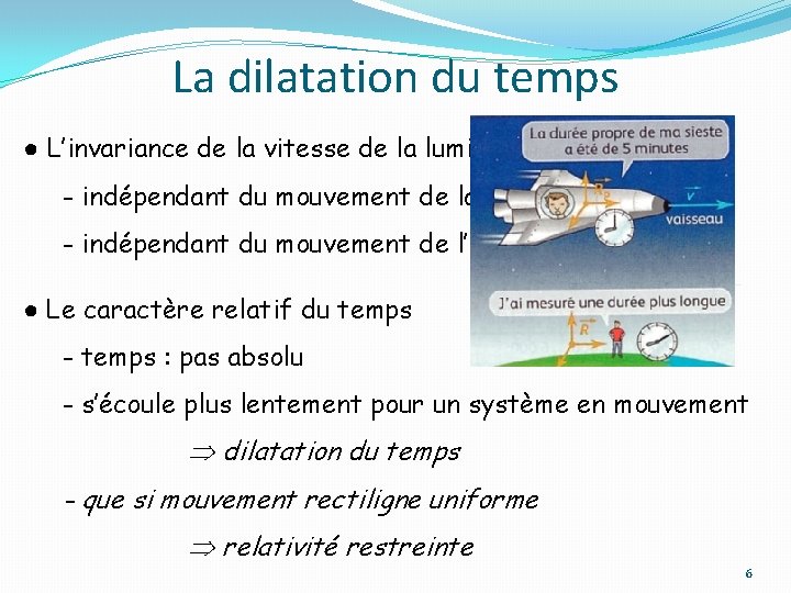 La dilatation du temps ● L’invariance de la vitesse de la lumière - indépendant