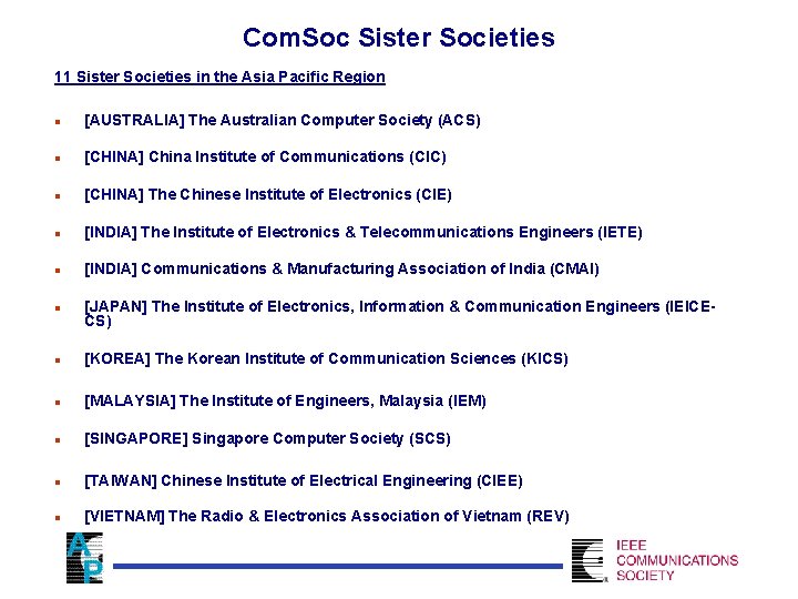 Com. Soc Sister Societies 11 Sister Societies in the Asia Pacific Region l [AUSTRALIA]