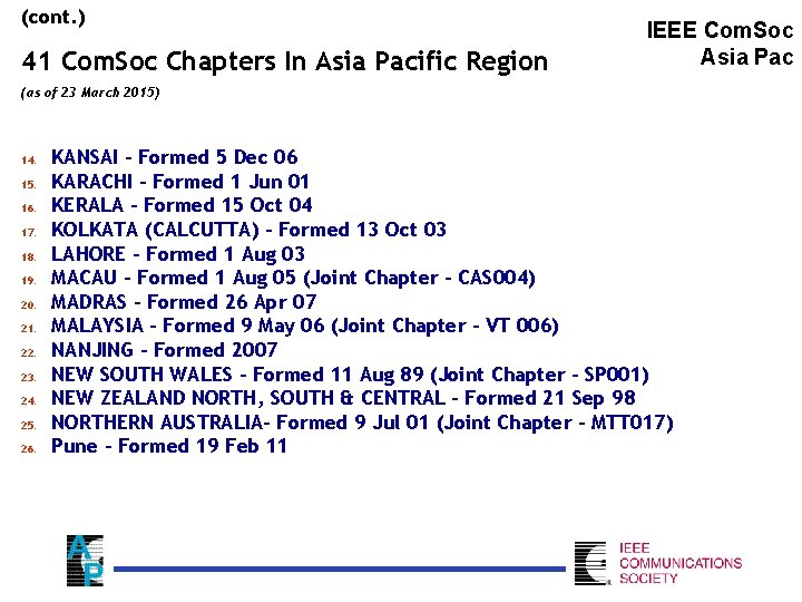 (cont. ) 41 Com. Soc Chapters In Asia Pacific Region IEEE Com. Soc Asia