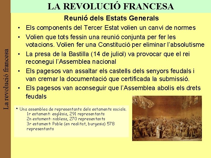 LA REVOLUCIÓ FRANCESA La revolució francesa Reunió dels Estats Generals • Els components del