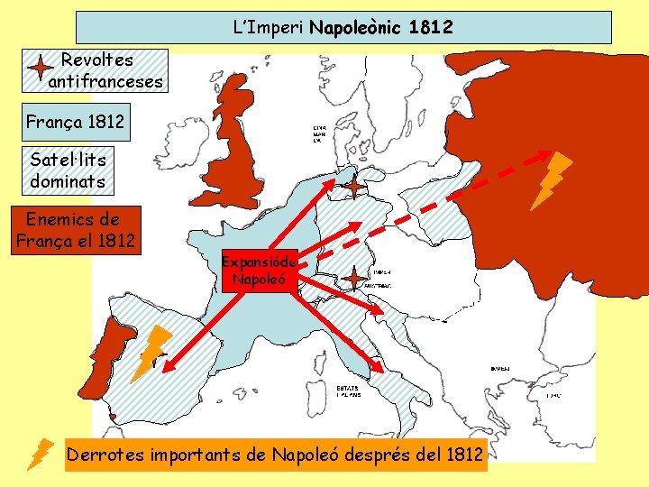 L’Imperi Napoleònic 1812 Revoltes antifranceses França 1812 Satel·lits dominats Enemics de França el 1812