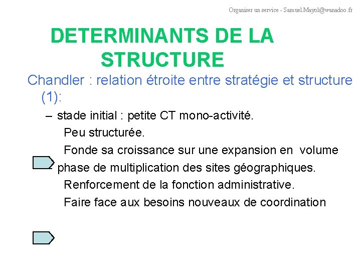 Organiser un service - Samuel. Mayol@wanadoo. fr DETERMINANTS DE LA STRUCTURE Chandler : relation