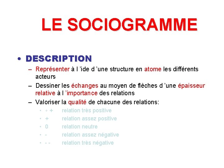 LE SOCIOGRAMME • DESCRIPTION – Représenter à l ’ide d ’une structure en atome