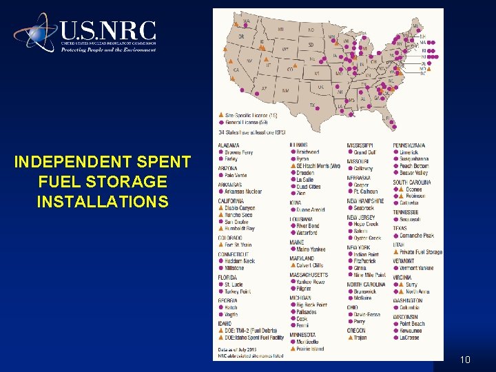 INDEPENDENT SPENT FUEL STORAGE INSTALLATIONS 10 INDEPENDENT SPENT FUEL STORAGE INSTALLATIONS 10