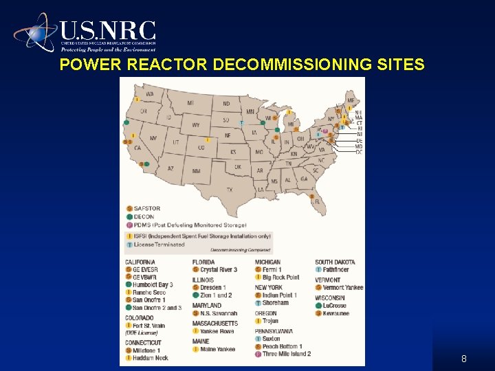 POWER REACTOR DECOMMISSIONING SITES 8 POWER REACTOR DECOMMISSIONING SITES 8