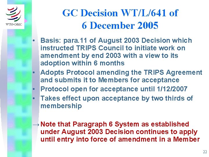 GC Decision WT/L/641 of 6 December 2005 • Basis: para. 11 of August 2003