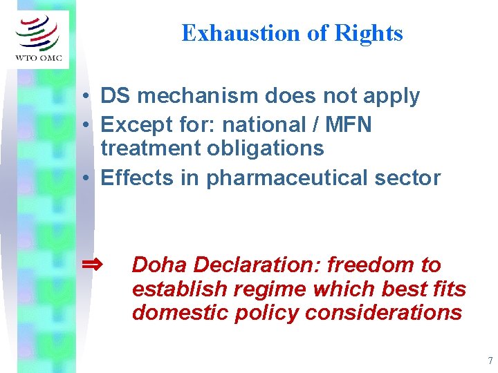 Exhaustion of Rights • DS mechanism does not apply • Except for: national /