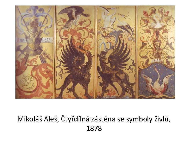 Mikoláš Aleš, Čtyřdílná zástěna se symboly živlů, 1878 