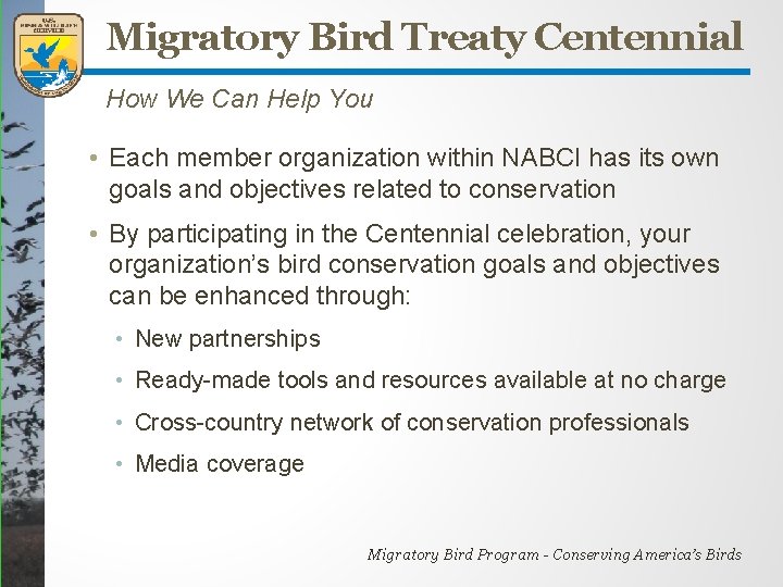 Migratory Bird Treaty Centennial Celebrating 100 Years of
