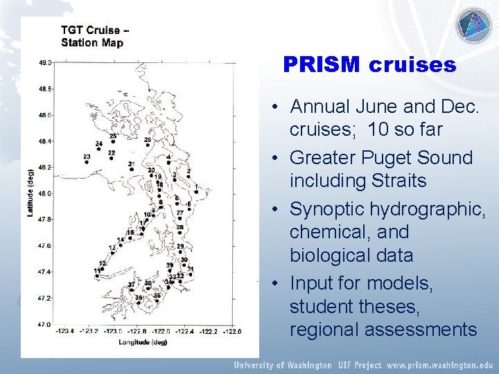 PRISM cruises • Annual June and Dec. cruises; 10 so far • Greater Puget