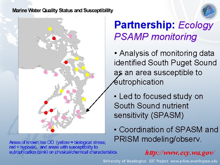 Partnership: Ecology PSAMP monitoring • Analysis of monitoring data identified South Puget Sound as