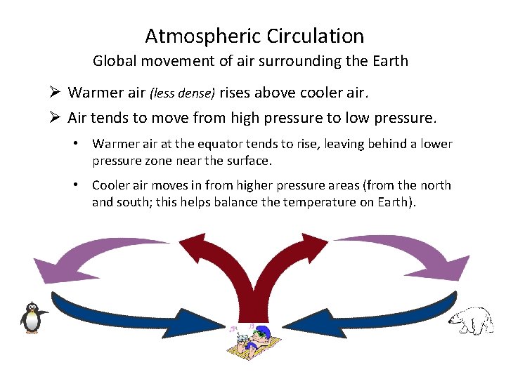 Atmospheric Circulation Global movement of air surrounding the Earth Ø Warmer air (less dense)