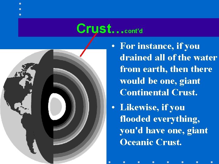 Crust…cont’d • For instance, if you drained all of the water from earth, then