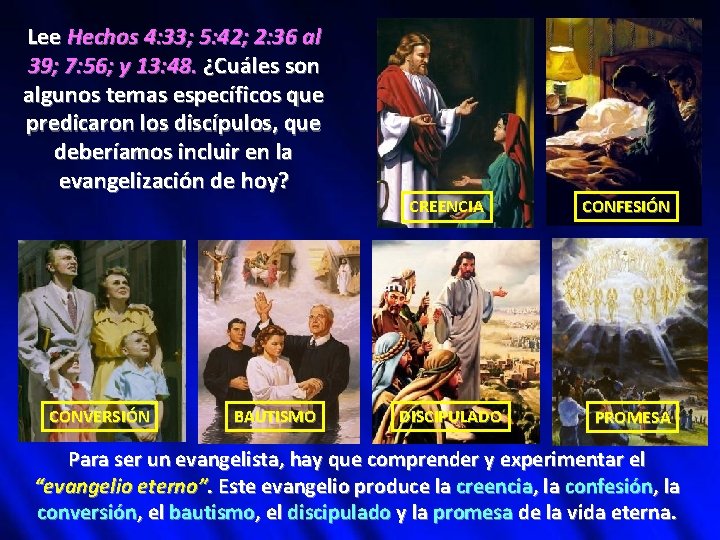 Lee Hechos 4: 33; 5: 42; 2: 36 al 39; 7: 56; y 13:
