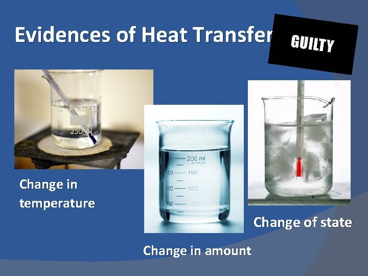 Evidences of Heat Transfer Change in temperature Change of state Change in amount 