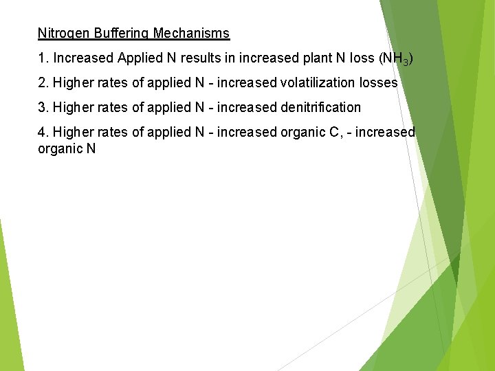 Nitrogen Buffering Mechanisms 1. Increased Applied N results in increased plant N loss (NH