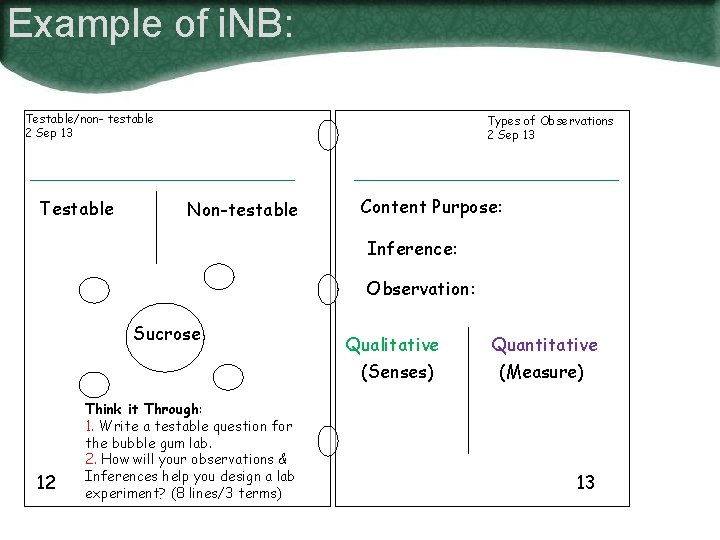 Example of i. NB: Testable/non- testable 2 Sep 13 Testable Types of Observations 2
