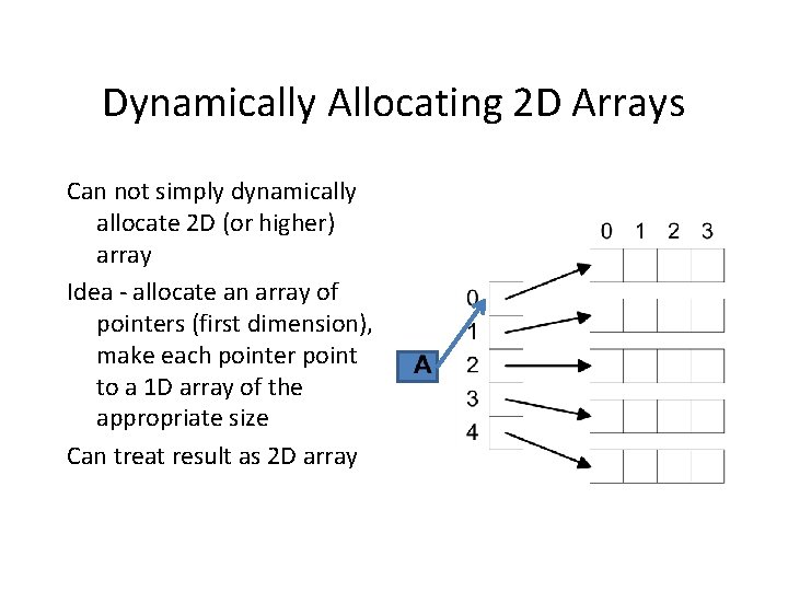 Dynamically Allocating 2 D Arrays Can not simply dynamically allocate 2 D (or higher)