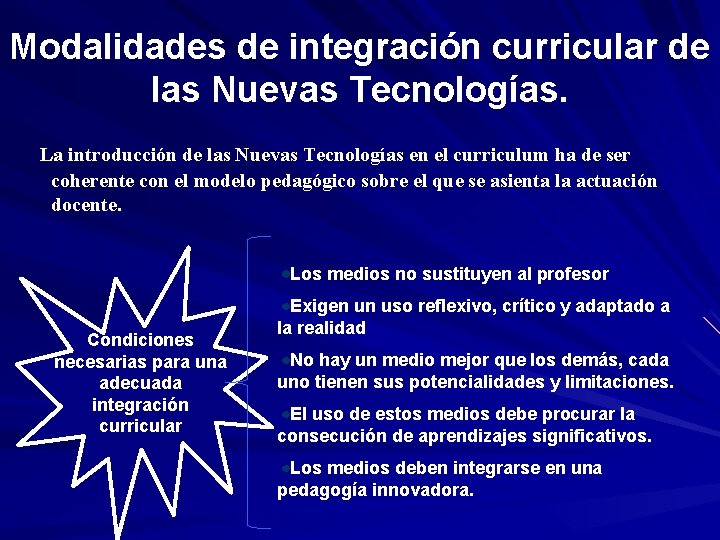 Modalidades de integración curricular de las Nuevas Tecnologías. La introducción de las Nuevas Tecnologías