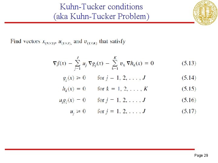 Kuhn-Tucker conditions (aka Kuhn-Tucker Problem) Page 29 