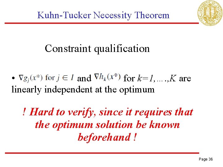 Kuhn-Tucker Necessity Theorem Let f, g, and. Constraint h be differentiable functions x* be