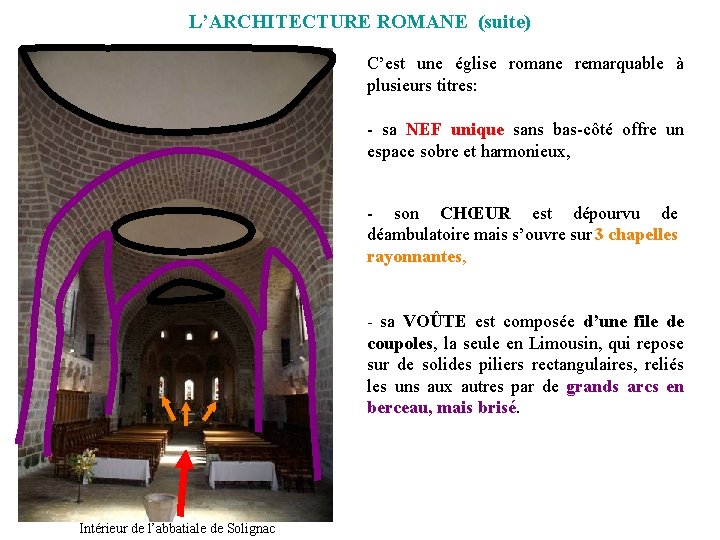 L’ARCHITECTURE ROMANE (suite) C’est une église romane remarquable à plusieurs titres: - sa NEF