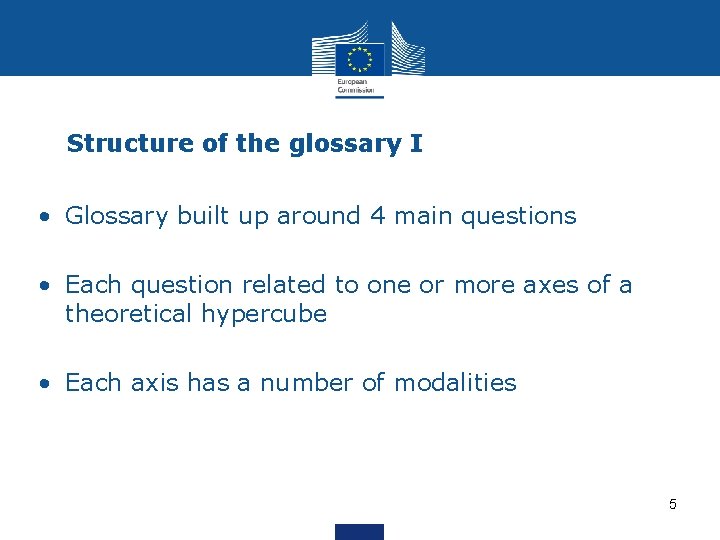 Structure of the glossary I • Glossary built up around 4 main questions •