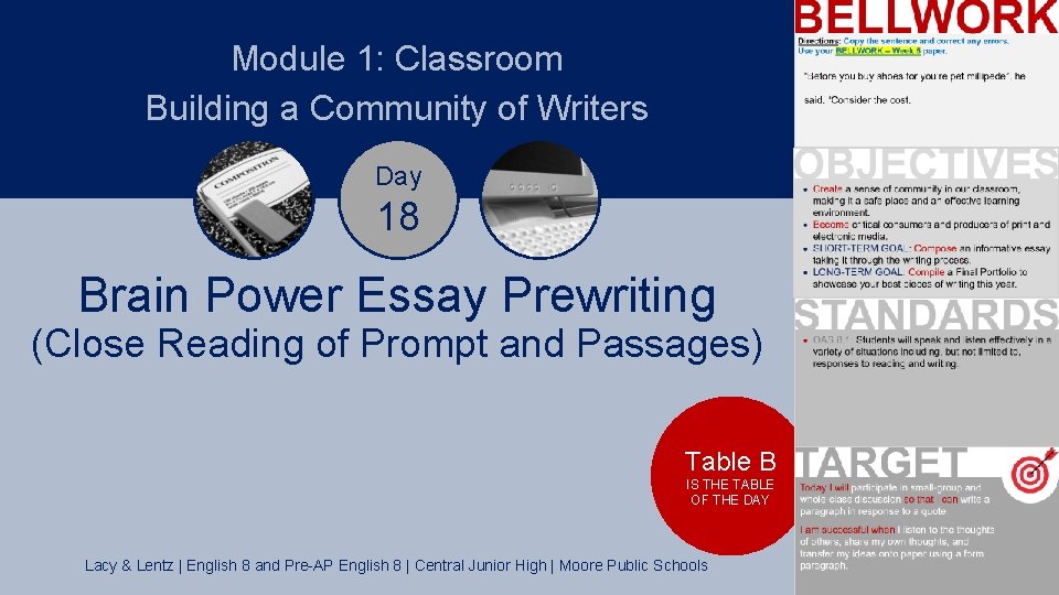 Module 1: Classroom Building a Community of Writers Day 18 Brain Power Essay Prewriting